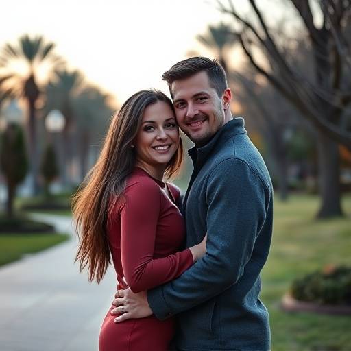 Casal posando para uma foto de ensaio fotogr√°fico em um parque