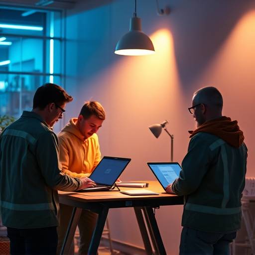 Equipe da InovaLuz trabalhando em um projeto de ilumina√§√£o