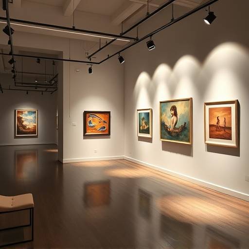 Ilumina√§√£o de destaque em galeria de arte contempor√¢nea com spots e trilhos